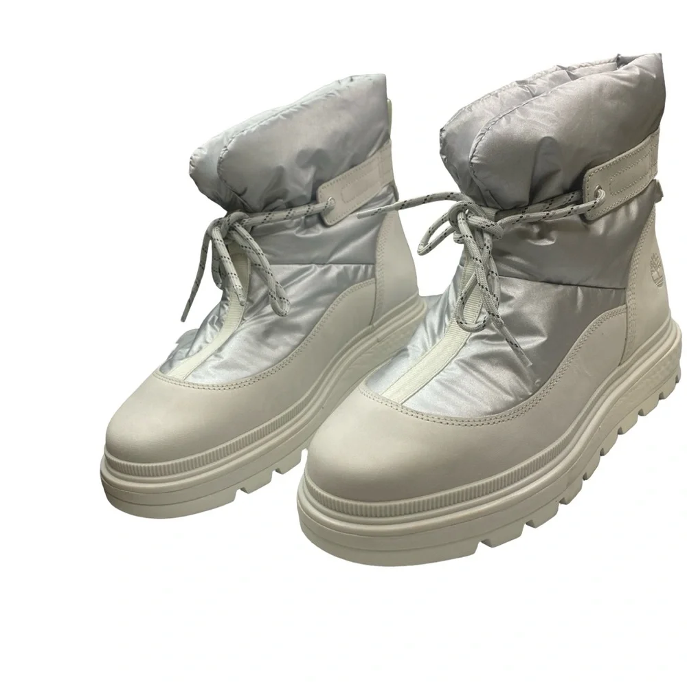 Timberland Women's Ray City White Silver Puffer Boots Size